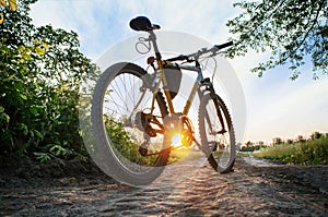Mountain bike on the countruside road on sunset