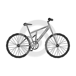 Mountain bike. Cycling downhill from the mountains.Different Bicycle single icon in monochrome style vector symbol stock