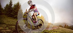 Mountain Bike cyclist riding single track.