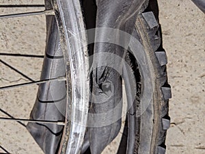 Mountain bike with flat tire