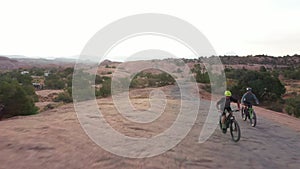 Mountain bike, friends in race and fitness, challenge or extreme sports with balance, speed and journey in South Africa