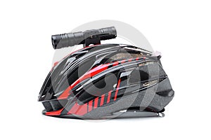 A mountain bike helmet with LED torch