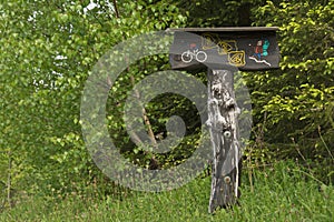 Mountain bike and hiking trail signpost