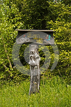 Mountain bike and hiking trail signpost