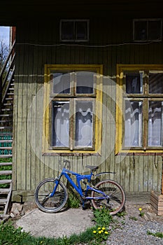 Mountain bike leaning against the wall