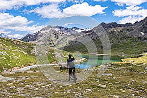 Mountain bike scene on the Italian alps of Valtellina