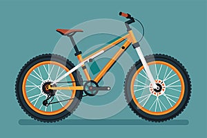 A mountain bike with striking orange rims set against a vibrant blue background, Mountain bike Customizable Disproportionate