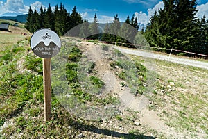 Mountain bike trail sign at practice area