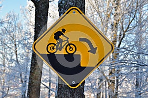 Mountain bike trail, Sudden Drop warning sign