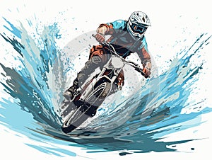 Mountain bike water jump in hand-drawn style