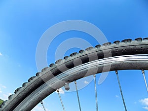 Mountain bike wheel and sky