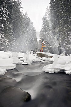 Mountain bike in the winter in the mountains