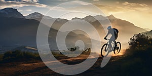 Mountain biker cyclist cycling on a mountain bike trail. Outdoor recreational lifestyle adventure sport activity in nature