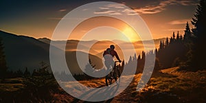 Mountain biker cyclist cycling on a mountain bike trail. Outdoor recreational lifestyle adventure sport activity in nature