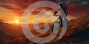 Mountain biker cyclist cycling on a mountain bike trail. Outdoor recreational lifestyle adventure sport activity in nature