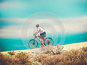 Mountain biker descending on a slope