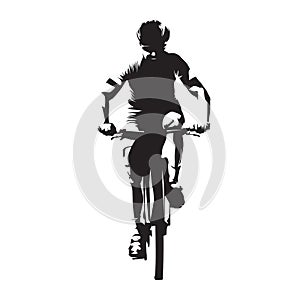 Mountain biker, front view, abstract vector silhouette