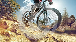 Mountain biker in mountainous terrain