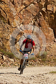 Mountain biker racing