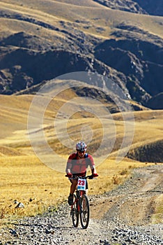 Mountain biker racing in desert