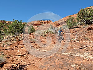 Mountain biker in the red rocks, Sedona, USA