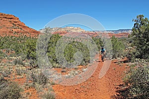 Mountain biker in the red rocks, Sedona, USA