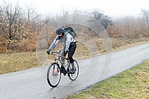 Mountain biker riding downhill