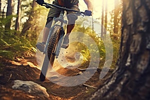 Mountain biker riding through summer mountain trails, AI Generative