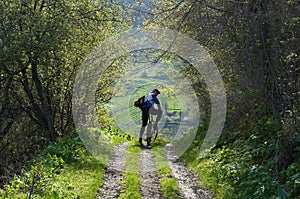 Mountain biker on rural road