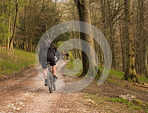 Mountain bikers on dirt track
