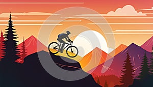 Mountain Biking Adventure: Silhouette of Man Riding at Sunset