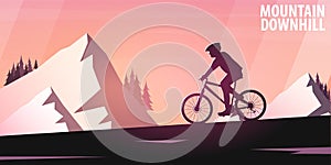 Mountain biking. Downhill bike. Sport banner, active lifestyle. Vector illustration.