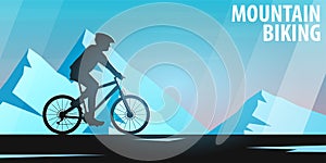 Mountain biking. Downhill bike. Sport banner, active lifestyle. Vector illustration.