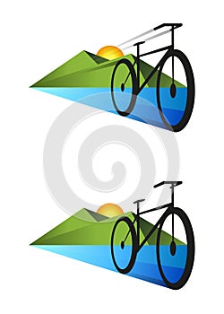 Mountain biking. Downhill bike. Sport banner, active lifestyle. Vector illustration. Design, forest.