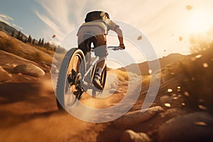 Mountain Biking Enthusiast Enjoying Summer Ride, AI Generative