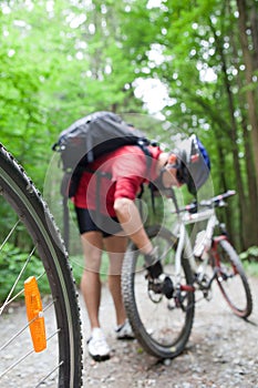 Mountain biking in a forest