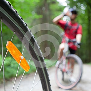 Mountain biking in a forest