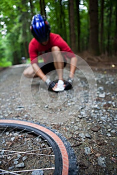 Mountain biking in a forest