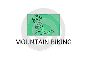 Mountain biking sport vector line icon. sportman with Mountain bike.