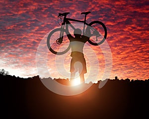 Mountain biking at sunset