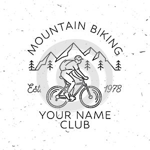 Mountain biking. Vector illustration. Concept for shirt or logo, print, stamp or tee. Vintage line art design with man