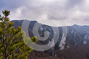 Mountain blind men in beautiful landscape after fall still fallen leaves, Slovakia Sulovske rocks