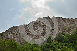 Mountain with blue sky and big trees