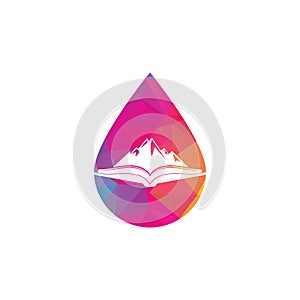 Mountain book drop shape concept vector logo design.