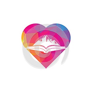 Mountain book heart shape concept vector logo design.