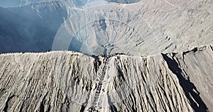 Mountain Bromo active volcano crater in East Jawa, Indonesia. Top view from drone fly. 4K footage