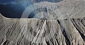 Mountain Bromo active volcano crater in East Jawa, Indonesia. Top view from drone fly. 4K footage