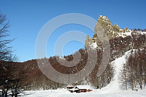 Mountain cabin in Prato della Cipolla, Rocca d`Aveto. Santo Stefano d`Aveto. Liguria. Italy