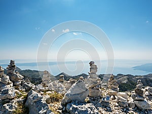 Mountain cairn at Sveti Jure mountaintop, Biokovo mountain, Croatia