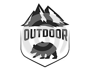 Mountain camp emblem template. Design element for logo, label, emblem, sign.